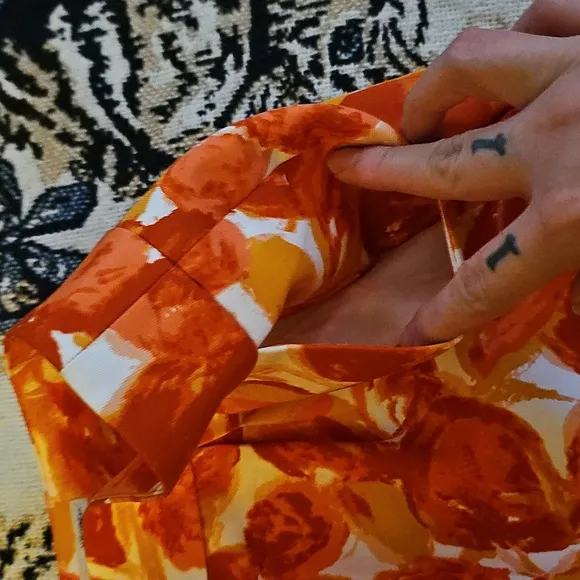 Halogen skirt cotton silk blend lined orange leaf abstract print new b26