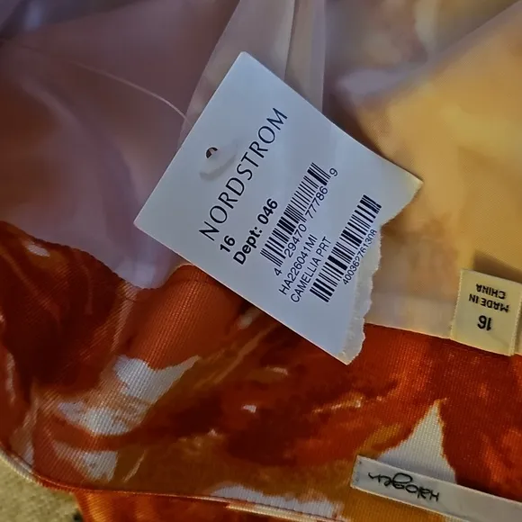 Halogen skirt cotton silk blend lined orange leaf abstract print new b26