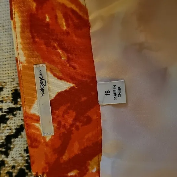 Halogen skirt cotton silk blend lined orange leaf abstract print new b26