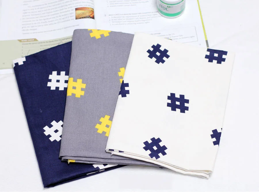 Hashtag Oxford Cotton Fabric - Navy, Gray or White - By the Yard 88688