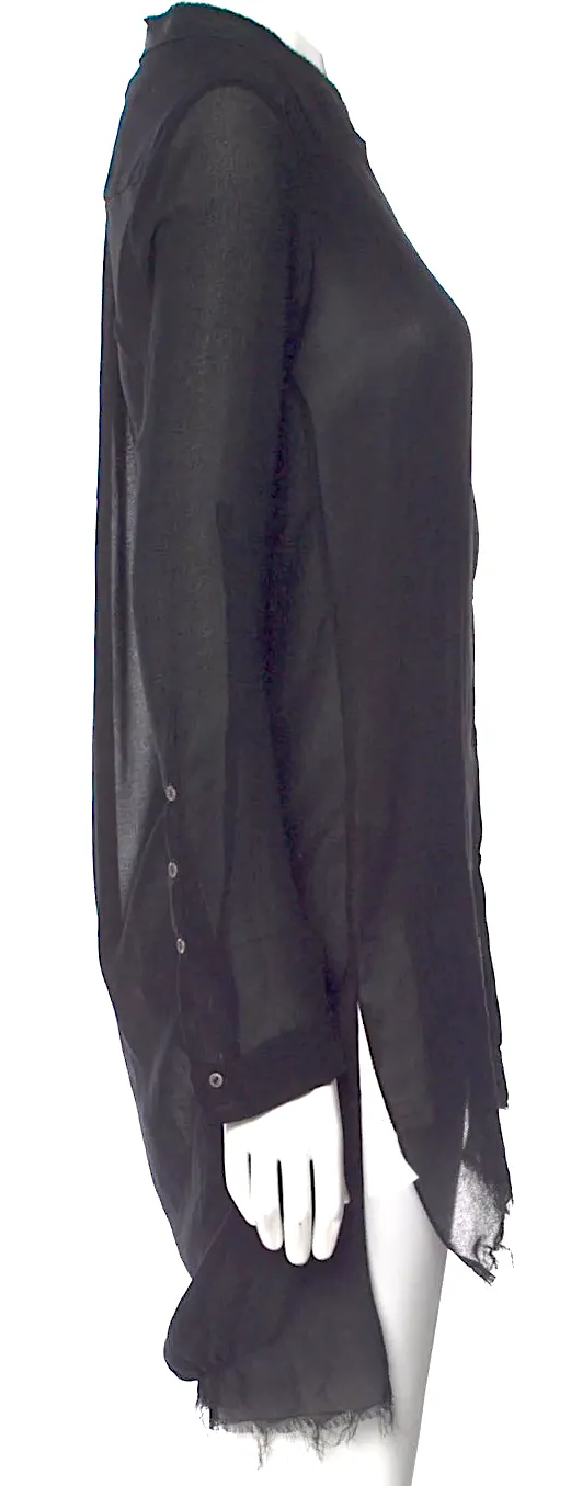 Helmut Lang NY. Black Polytech V-Neck Mini Dress w/Lambskin Leather Trim