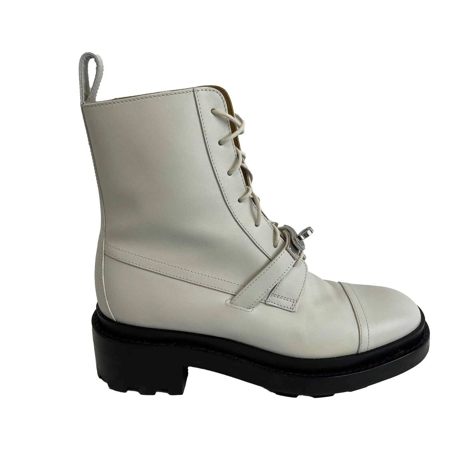 Hermes - Excellent - Funk Ankle Boots - Off White, Black - 37 / US 6