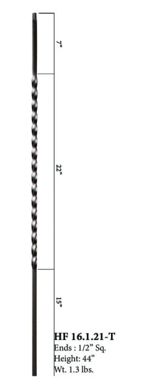 HF 16.1.21-T Long Single Twist Hollow Iron Baluster