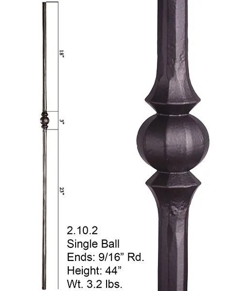 HF 2.10.2 Single Sphere Round Hammered Iron Baluster