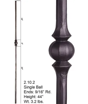HF 2.10.2 Single Sphere Round Hammered Iron Baluster
