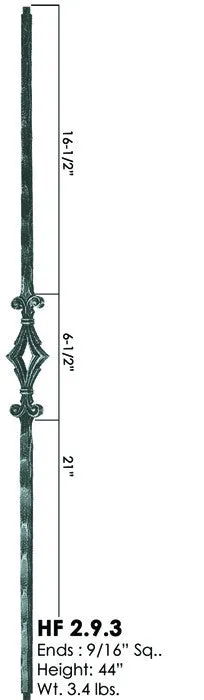 HF 2.9.3 Single Diamond Hammered Iron Baluster