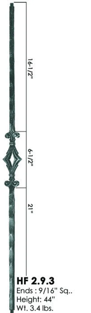 HF 2.9.3 Single Diamond Hammered Iron Baluster