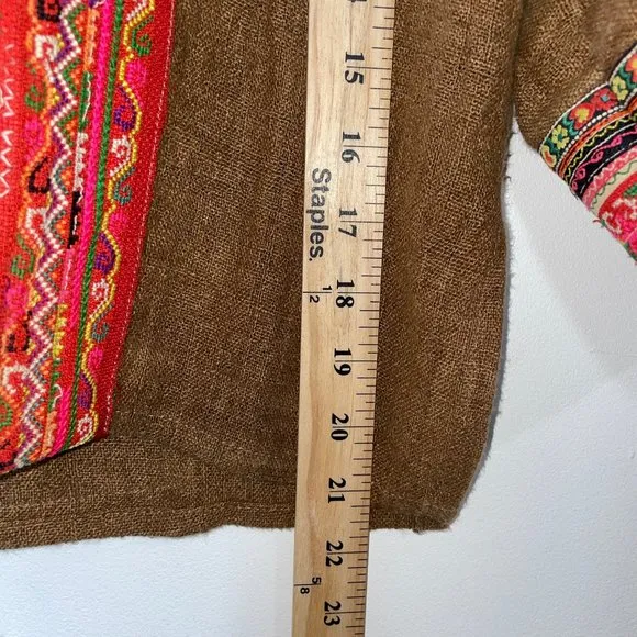 IBU Movement Embroidered Cropped Linen Brown Jacket Handmade