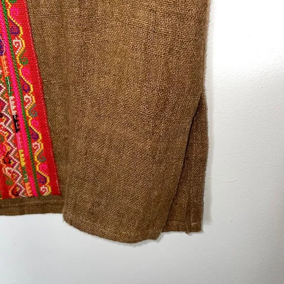 IBU Movement Embroidered Cropped Linen Brown Jacket Handmade