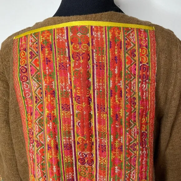 IBU Movement Embroidered Cropped Linen Brown Jacket Handmade