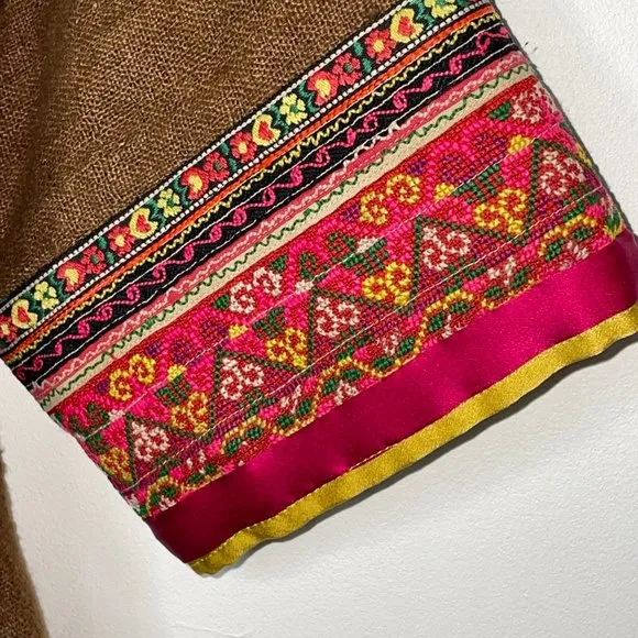IBU Movement Embroidered Cropped Linen Brown Jacket Handmade