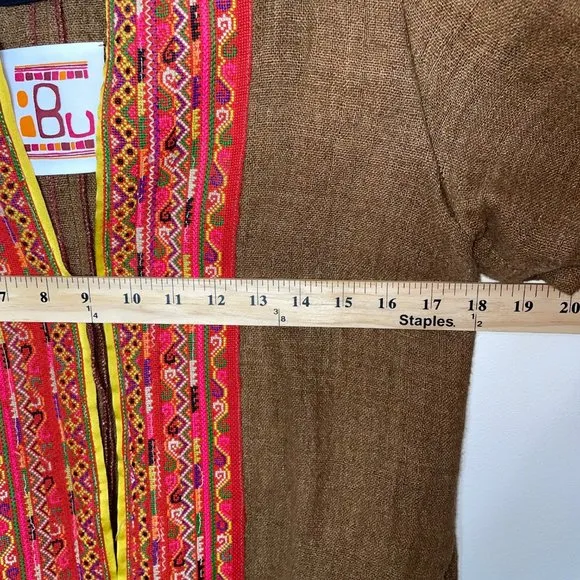 IBU Movement Embroidered Cropped Linen Brown Jacket Handmade