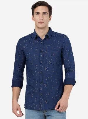 Indigo Blue Printed Slim Fit Casual Shirt | JadeBlue