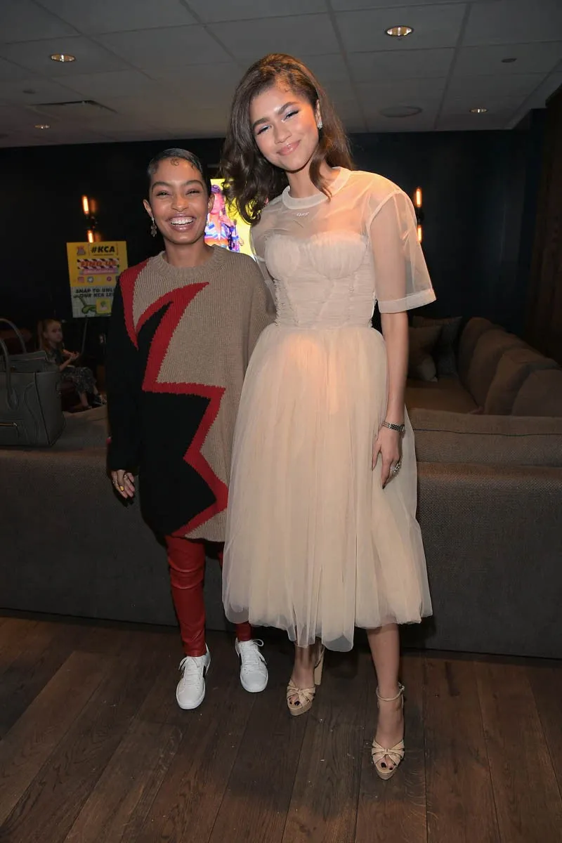 Ivory Zendaya Coleman Half Sleeve Round Neck Dress Sheer Prom Celebrity Formal Gown Dress Nickelodeon's Kids' Choice Awards