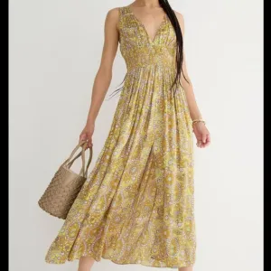 J Crew Collection Tie Back Scalloped Paisley Maxi Dress