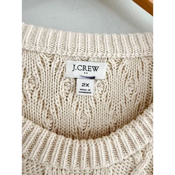 J Crew Factory | NWOT | Cable crewneck sweater in Ivory | Sz 2x