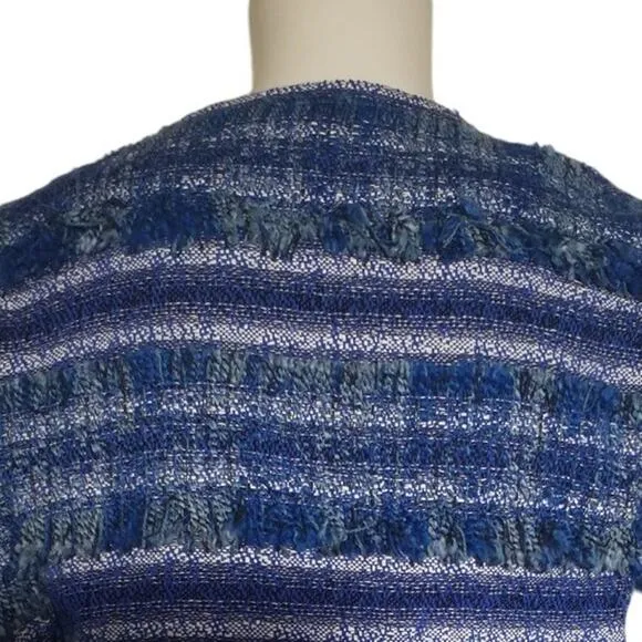 J McLaughlin Womens Size XS Linden Blue Striped Tweed Fringe Bell Sleeve Jacket