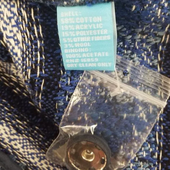 J McLaughlin Womens Size XS Linden Blue Striped Tweed Fringe Bell Sleeve Jacket