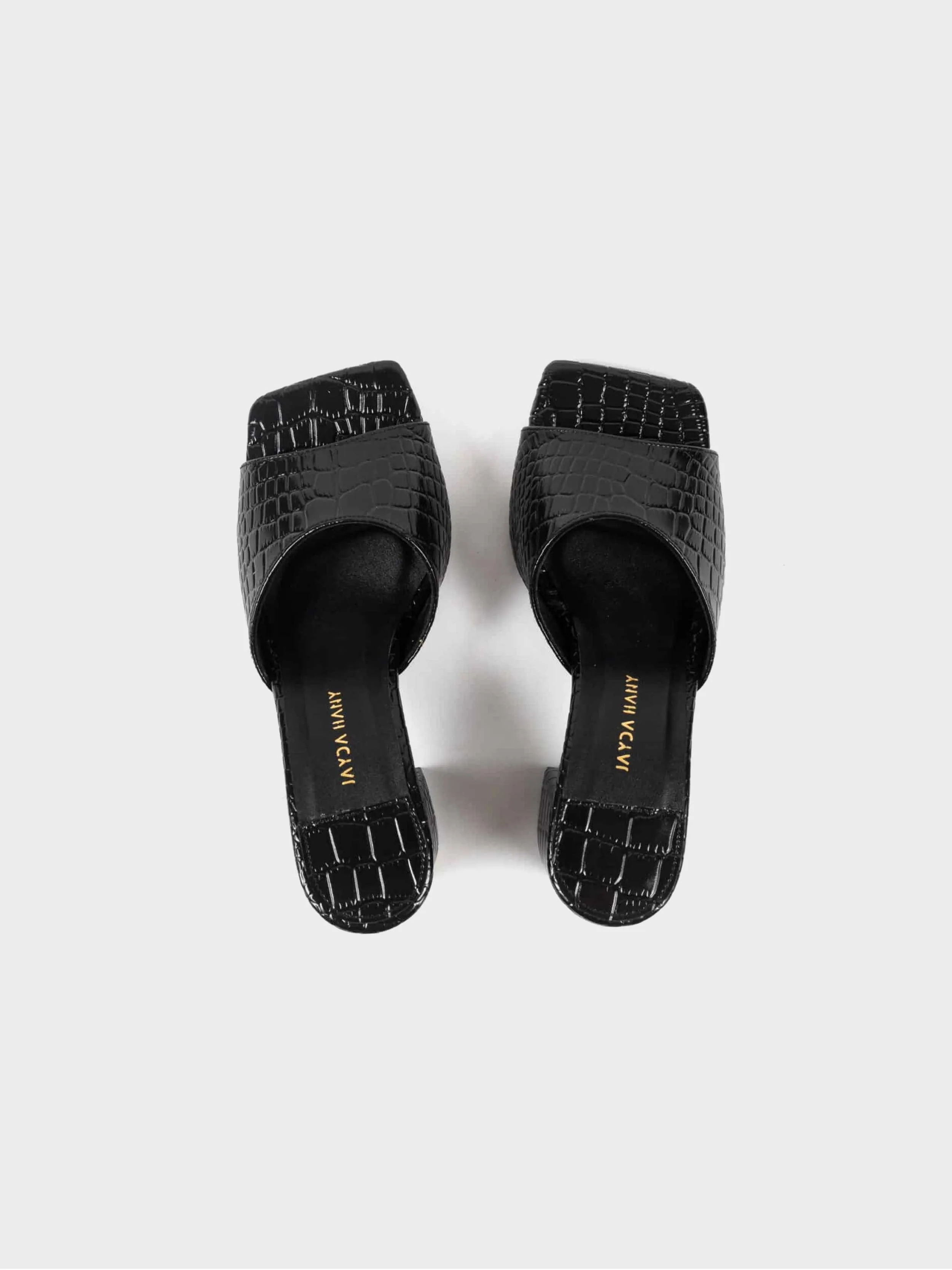 Jayda Shoes - Textured Slip-On Sandals with Block Heels