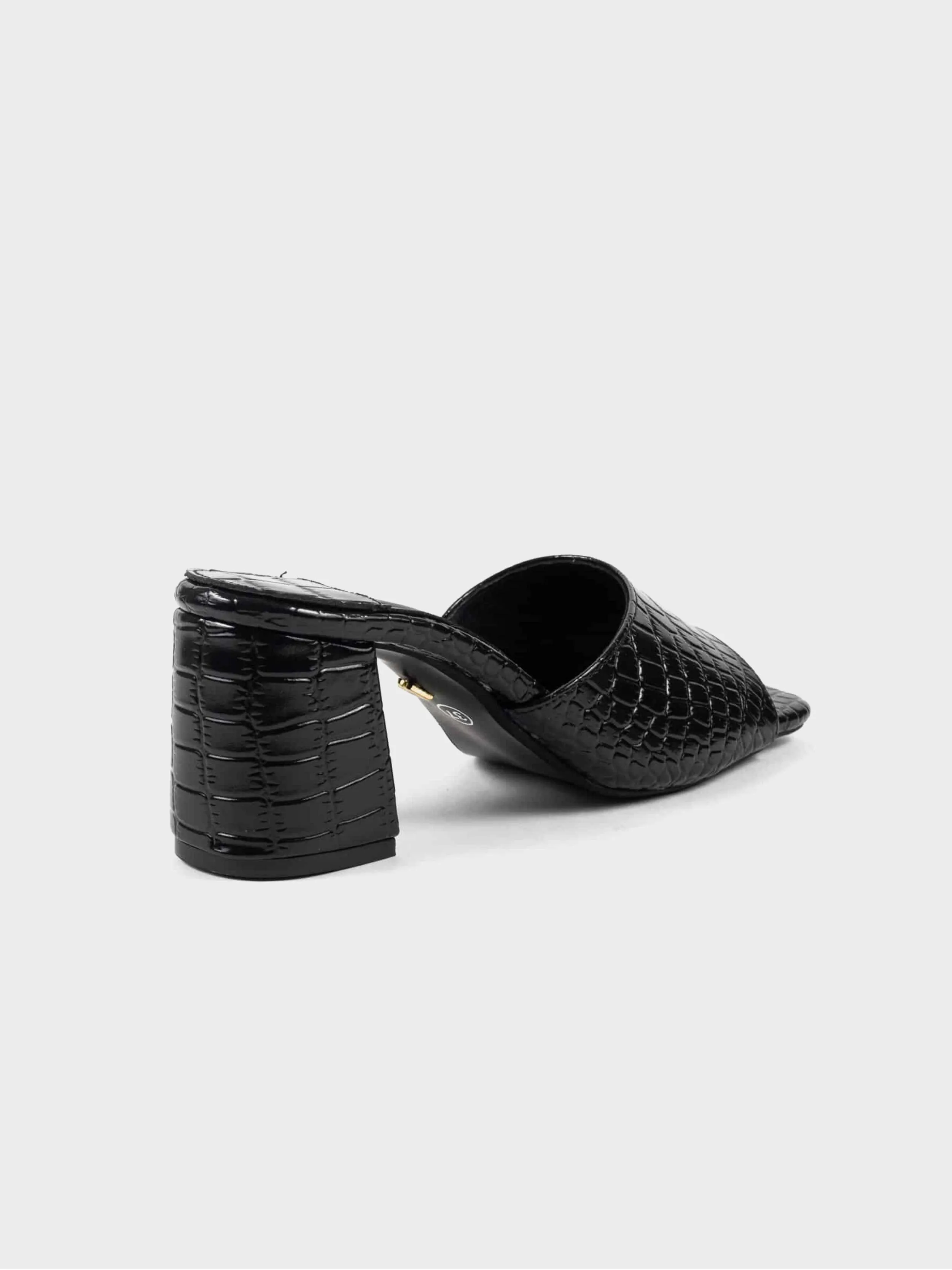 Jayda Shoes - Textured Slip-On Sandals with Block Heels