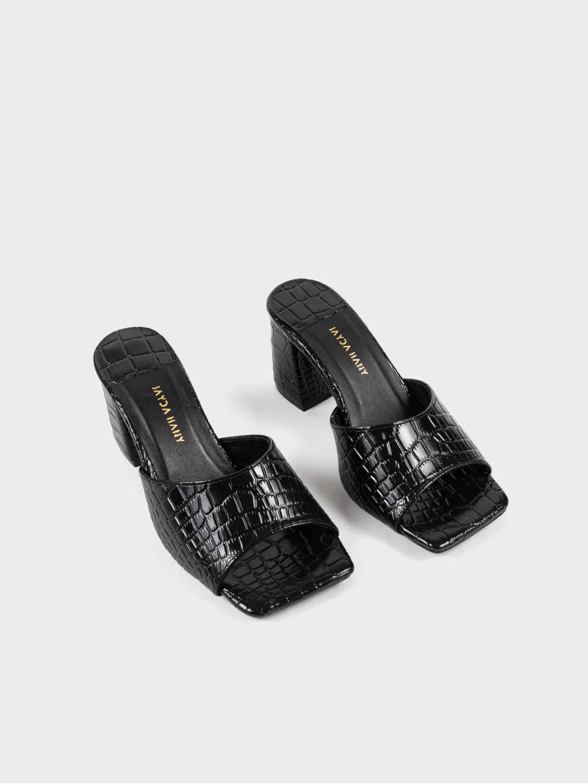 Jayda Shoes - Textured Slip-On Sandals with Block Heels