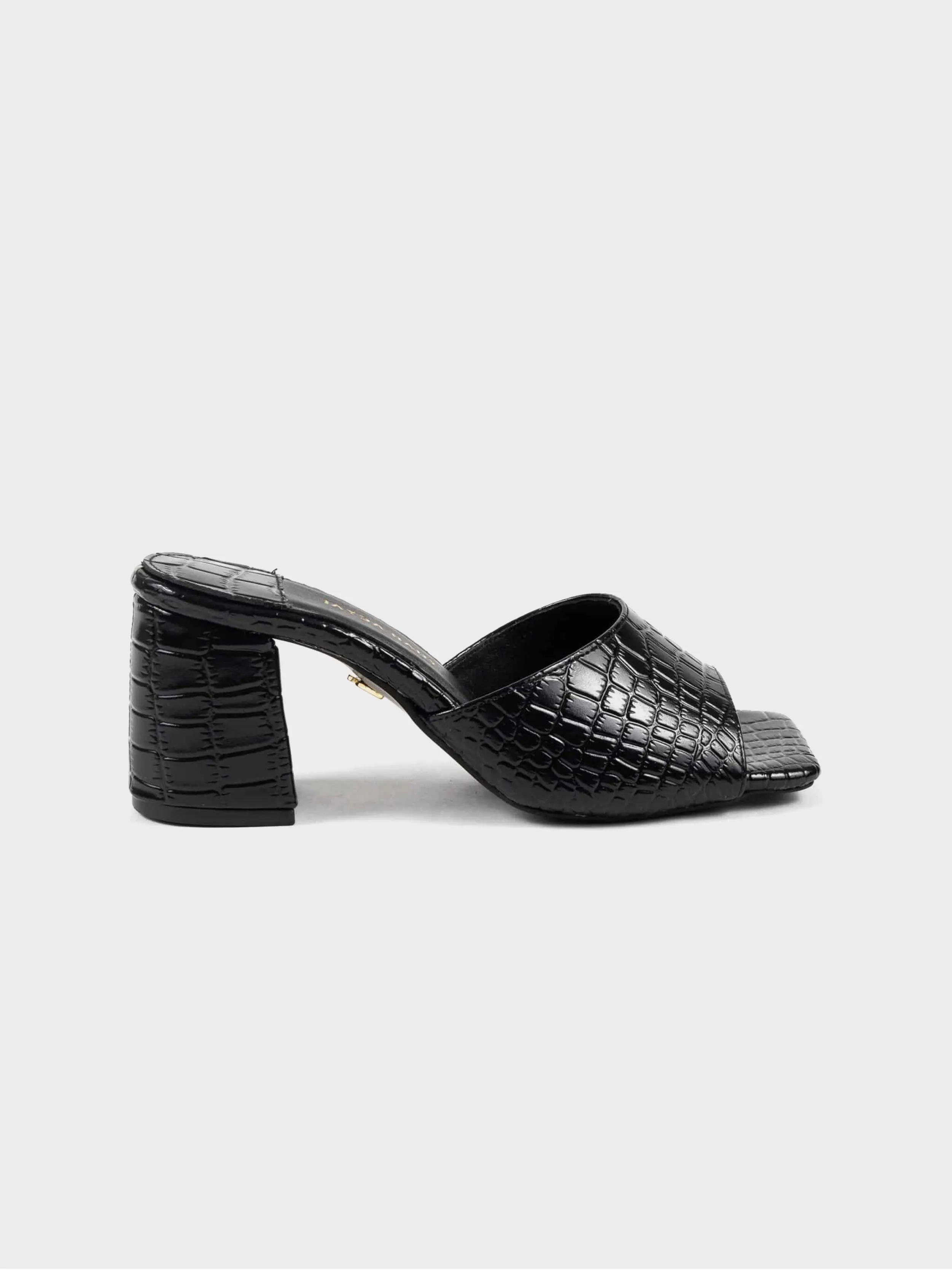 Jayda Shoes - Textured Slip-On Sandals with Block Heels