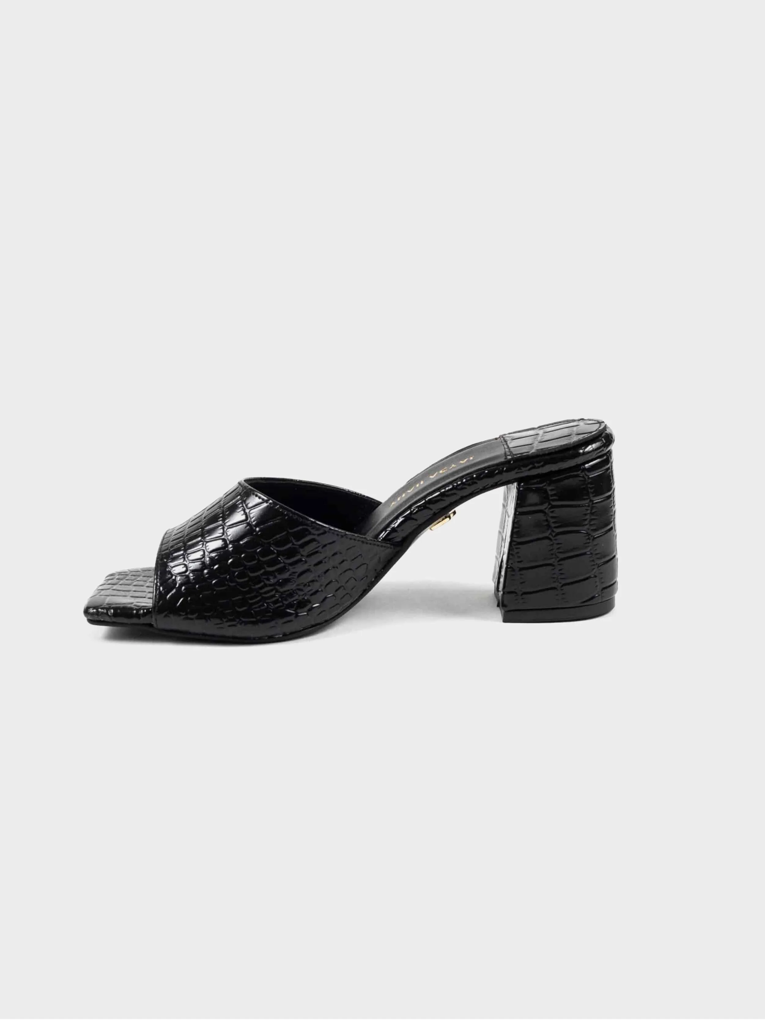 Jayda Shoes - Textured Slip-On Sandals with Block Heels