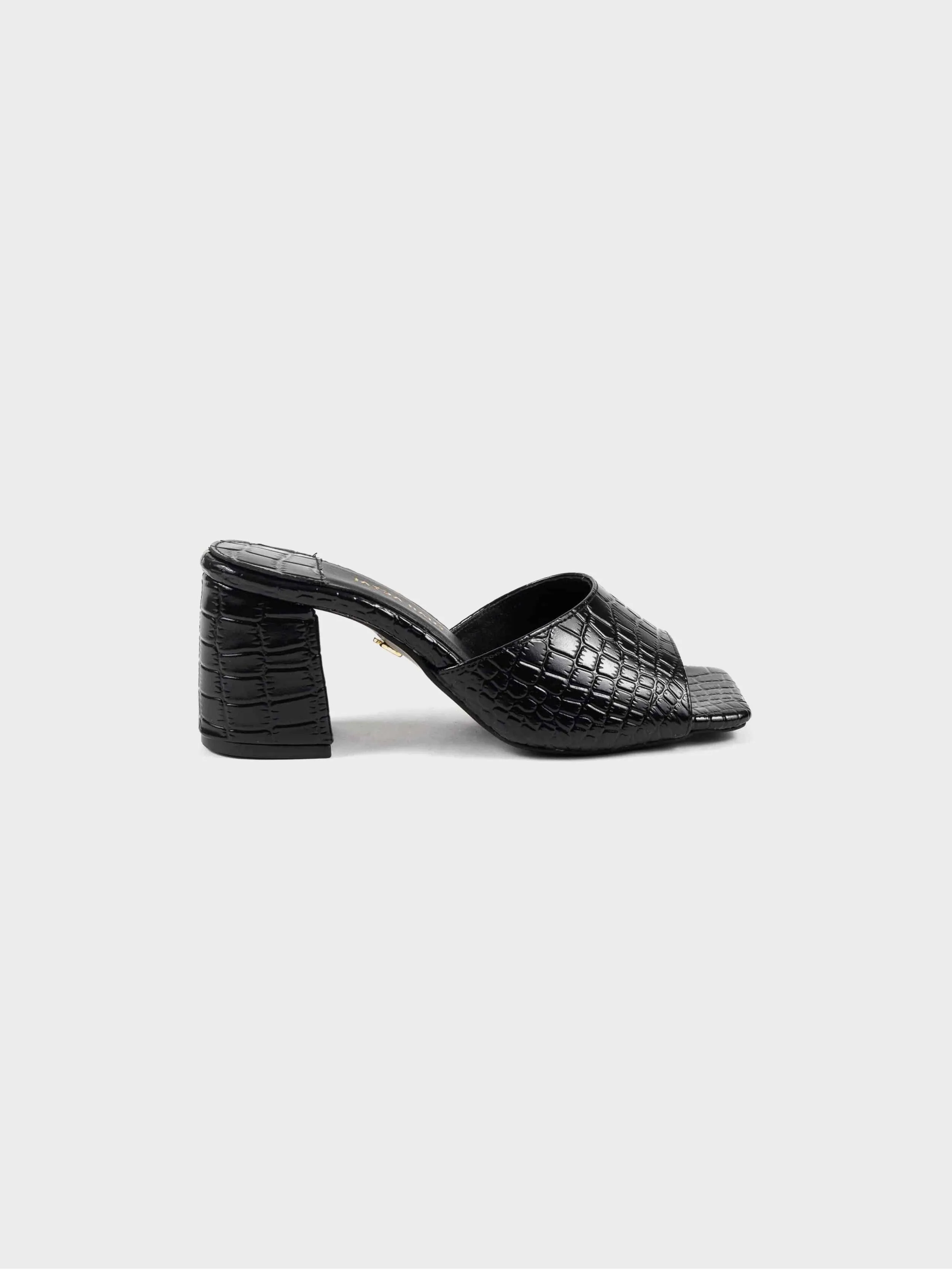 Jayda Shoes - Textured Slip-On Sandals with Block Heels