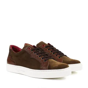 Jeffery West - Apolo Velour Leather Trainers in Cognac