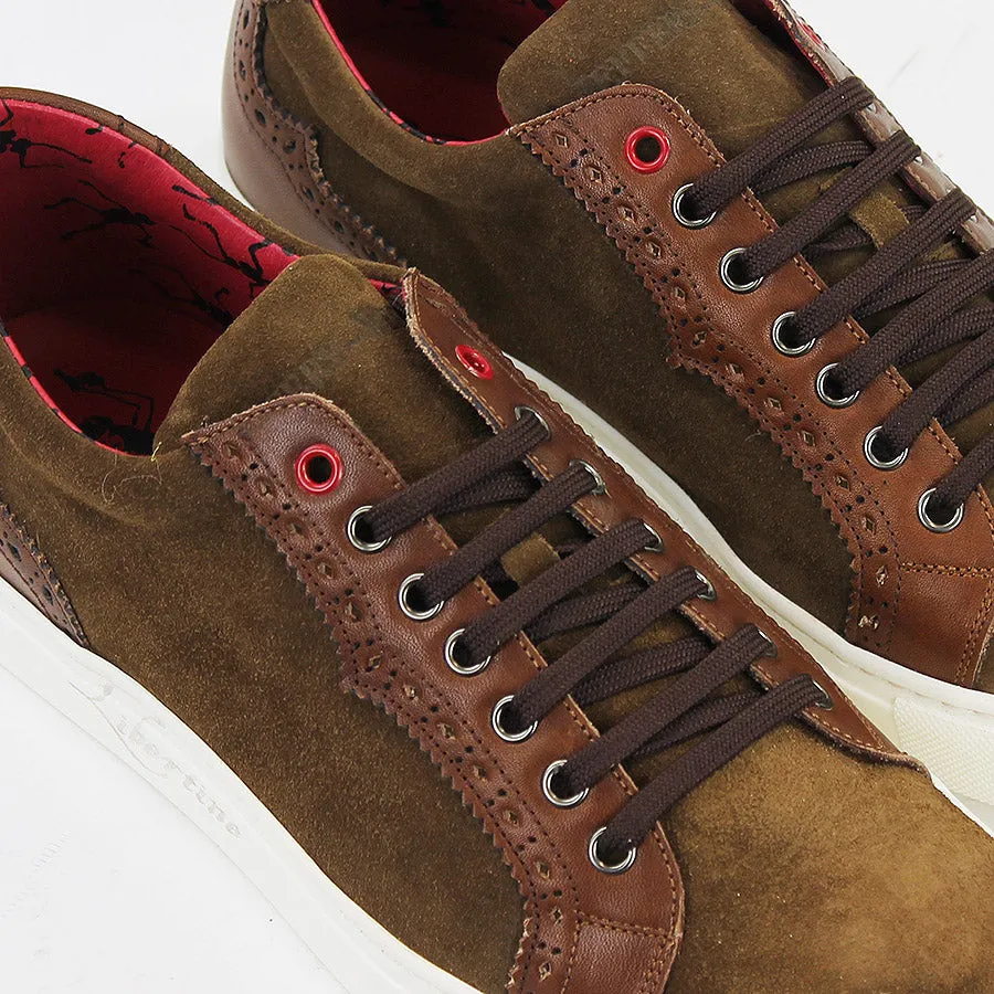Jeffery West - Apolo Velour Leather Trainers in Cognac