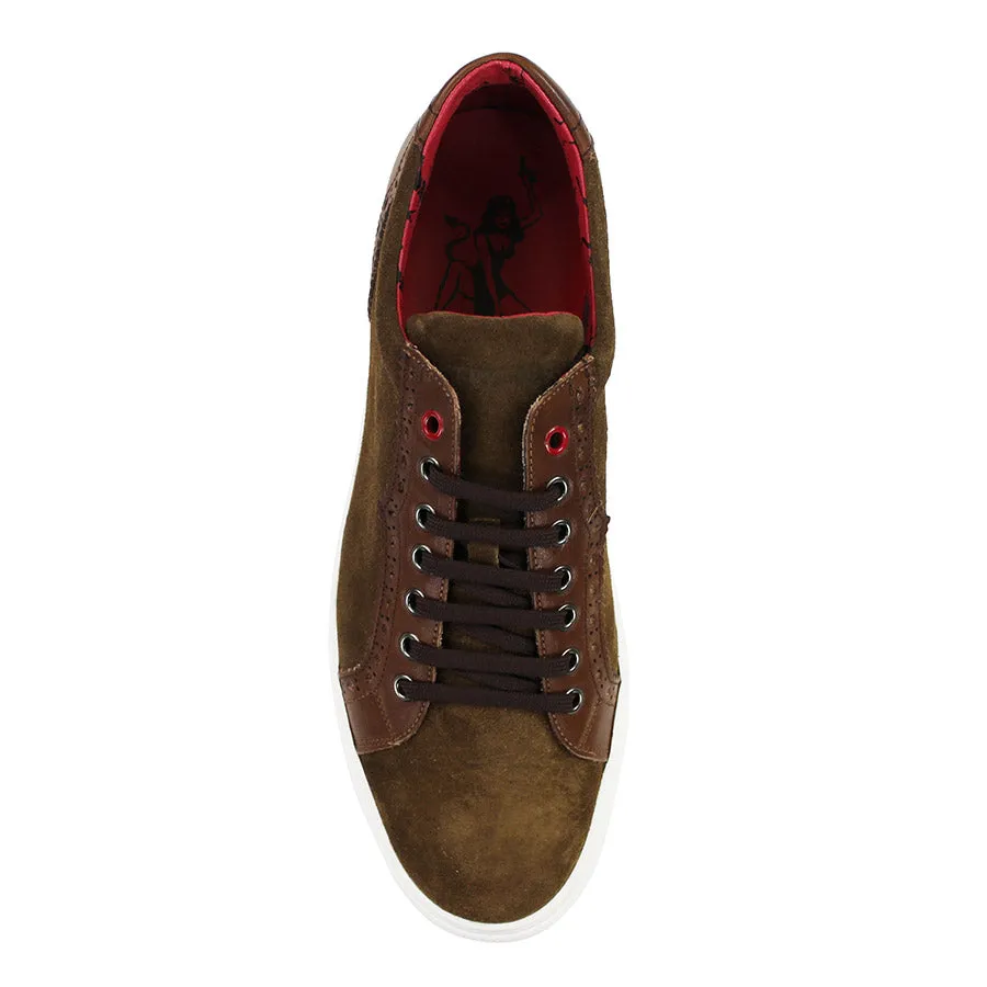 Jeffery West - Apolo Velour Leather Trainers in Cognac