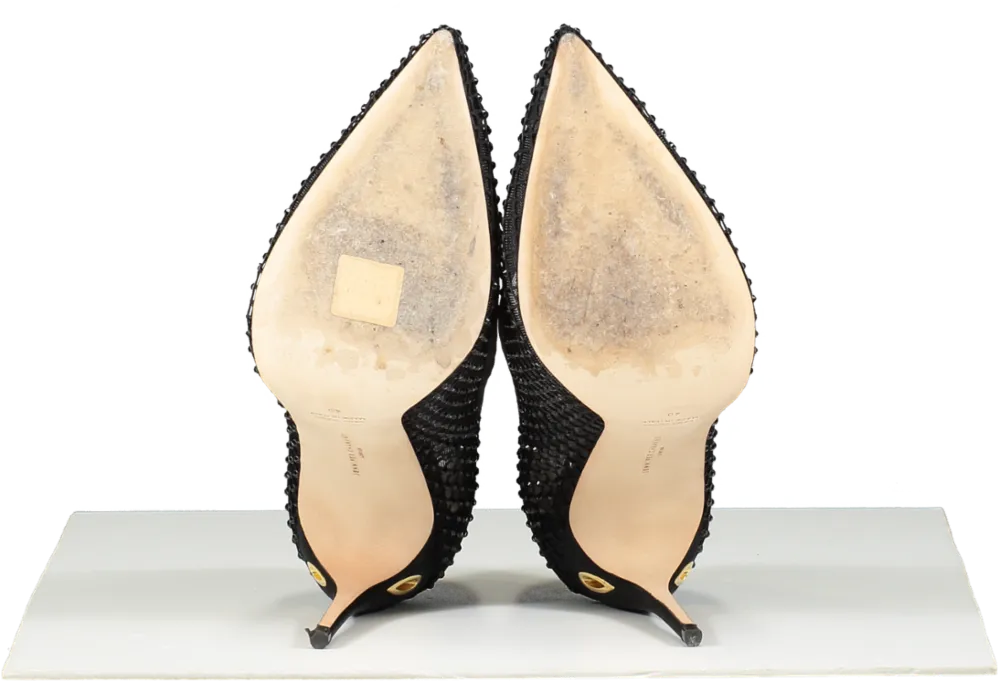 Jennifer Chamandi Black Crystal-embellished Lorenzo Pumps 105 UK 7 EU 40 👠