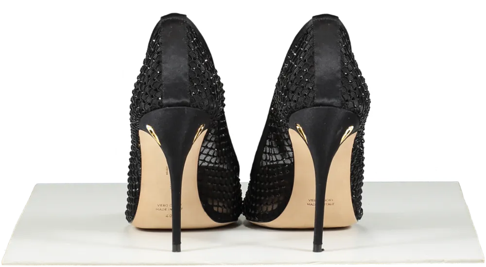 Jennifer Chamandi Black Crystal-embellished Lorenzo Pumps 105 UK 7 EU 40 👠