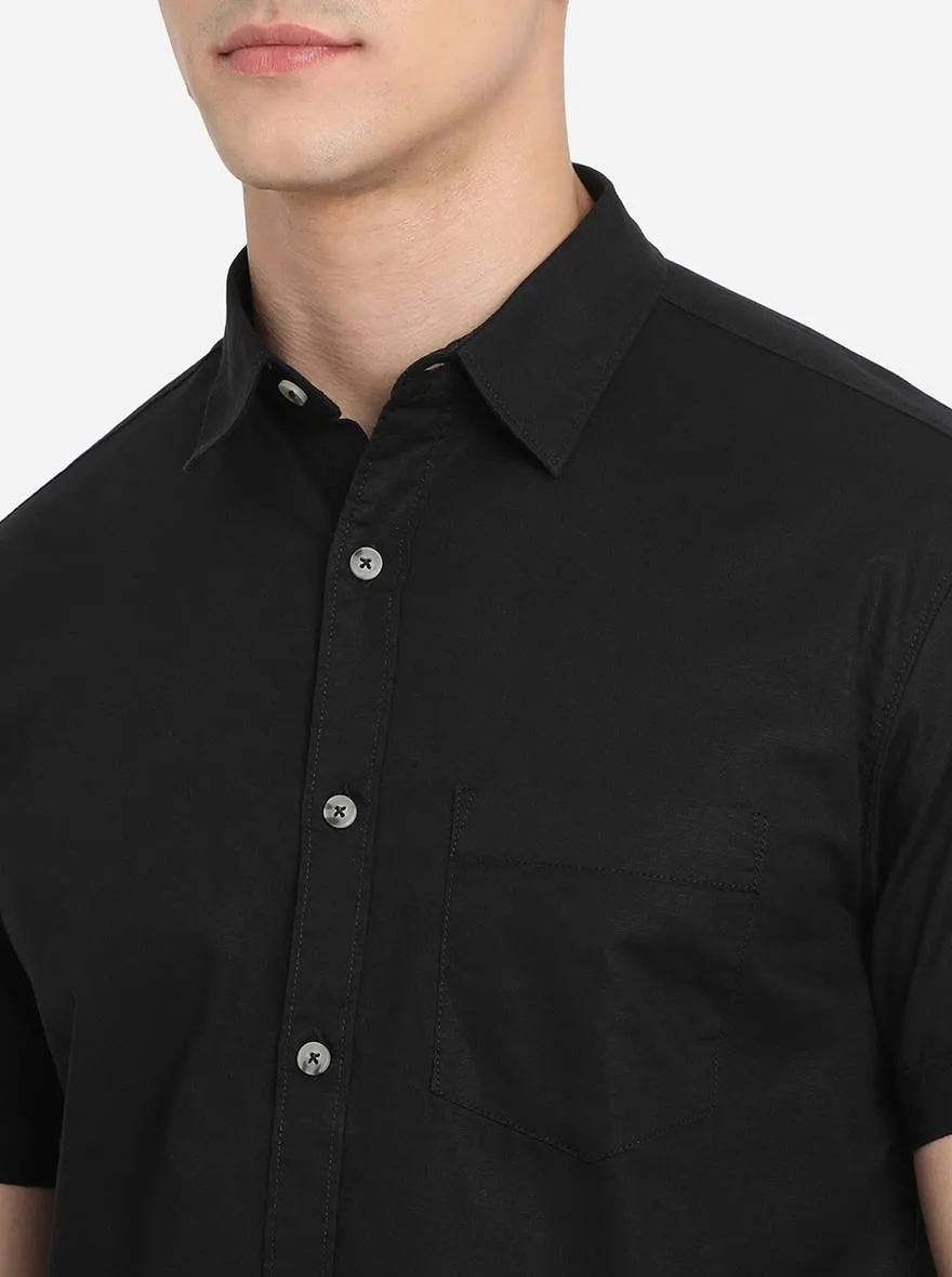 Jet Black Solid Slim Fit Semi Casual Shirt | Greenfibre