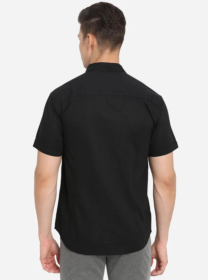 Jet Black Solid Slim Fit Semi Casual Shirt | Greenfibre