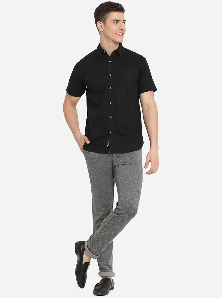 Jet Black Solid Slim Fit Semi Casual Shirt | Greenfibre