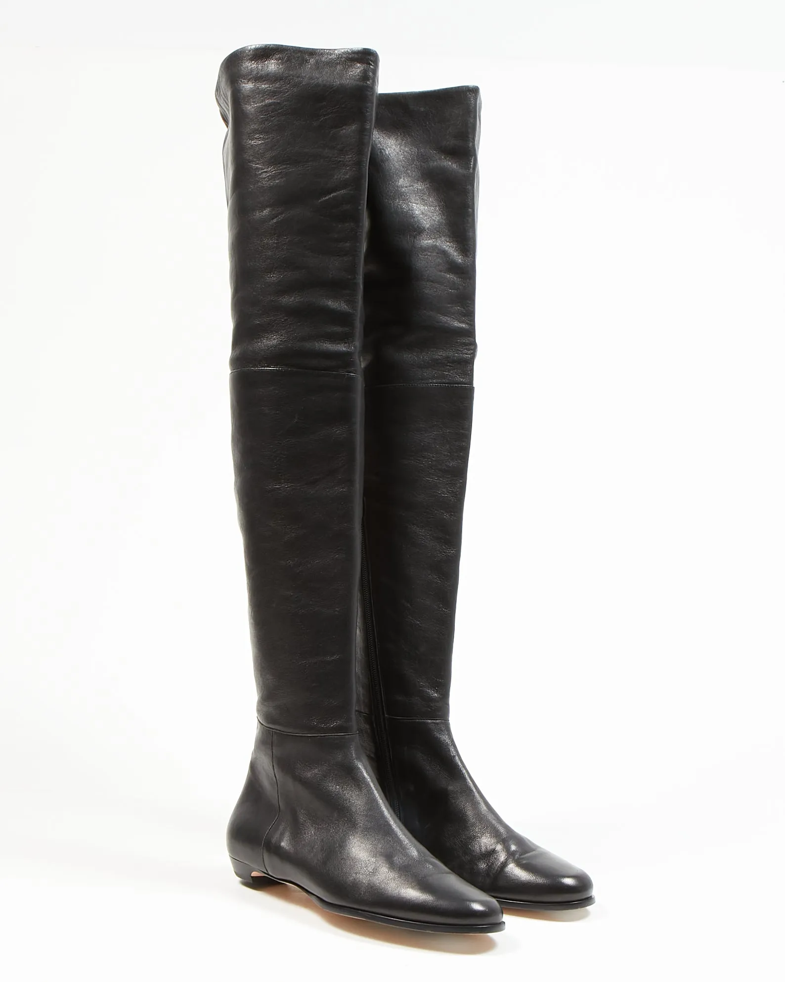 Jimmy Choo Black Leather Over The Knee Flat Boots - 39.5