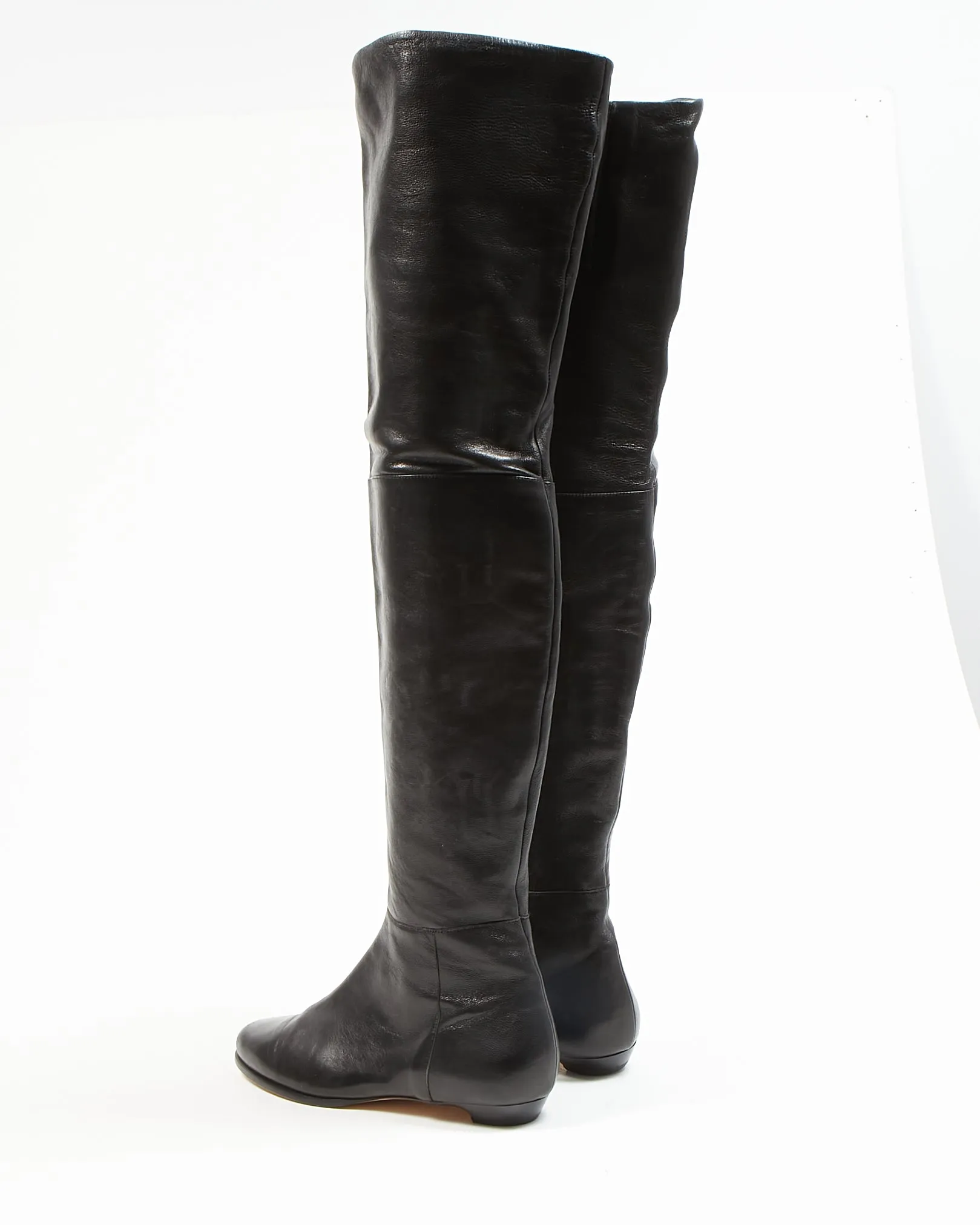 Jimmy Choo Black Leather Over The Knee Flat Boots - 39.5