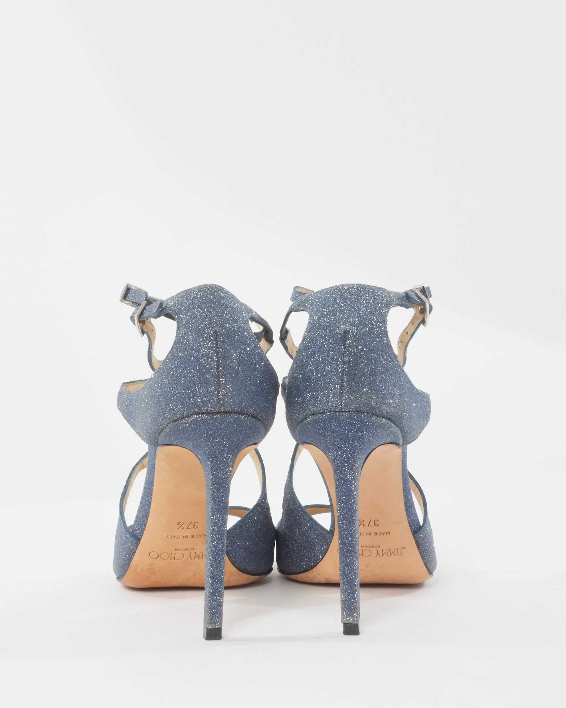 Jimmy Choo Blue Glitter Lance Lang Sandals - 37.5