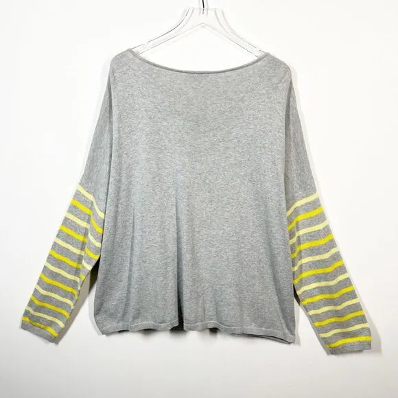 Joan Vass Rose Striped Cotton Sweater Grey Yellow Women’s Size 2X