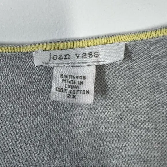 Joan Vass Rose Striped Cotton Sweater Grey Yellow Women’s Size 2X
