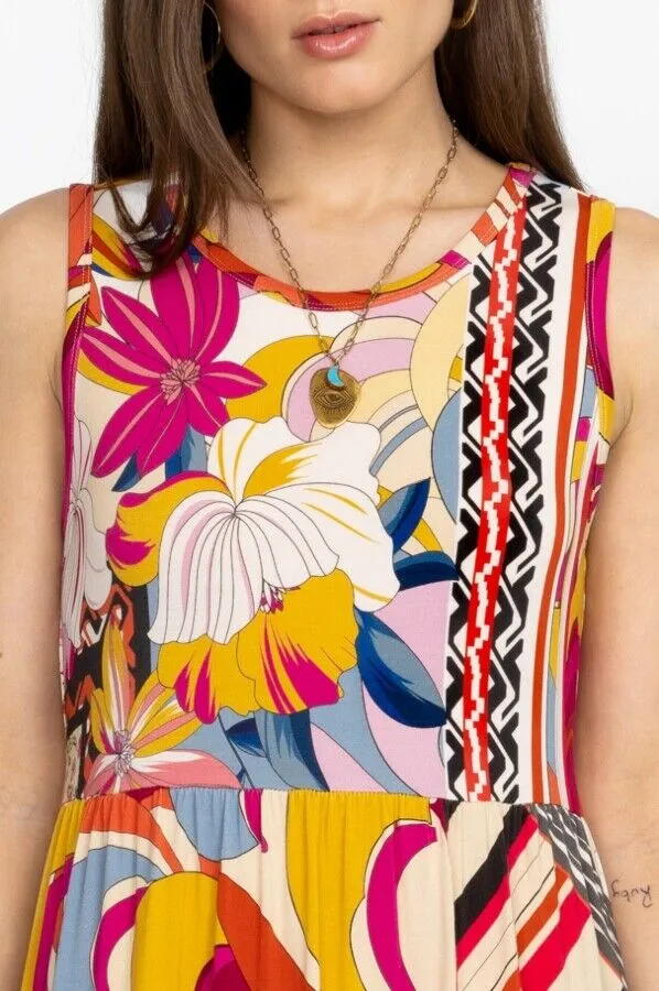 Johnny Was Rachel May Easy Fit Tank Dress Red Flowers Yellow Floral New
