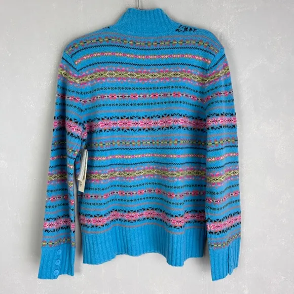 Jones New York women size XL mock neck fair isle sweater 100% lambswool blue NEW
