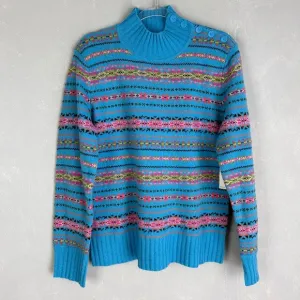 Jones New York women size XL mock neck fair isle sweater 100% lambswool blue NEW