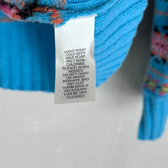 Jones New York women size XL mock neck fair isle sweater 100% lambswool blue NEW