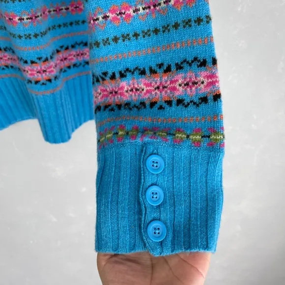 Jones New York women size XL mock neck fair isle sweater 100% lambswool blue NEW