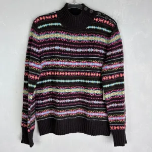 Jones New York women size XL mock neck fair isle sweater 100% lambswool brown