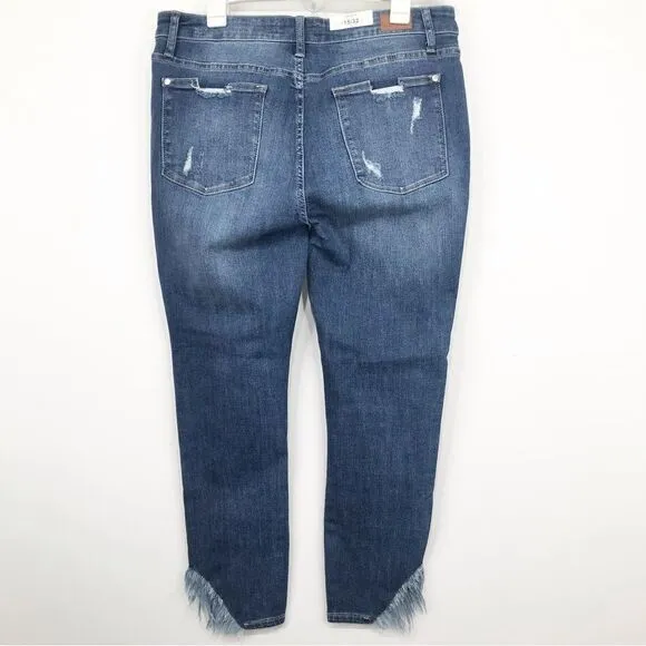 Judy Blue Medium Blue Wash Mid Rise Factory Distressed Skinny Fit Denim Jeans