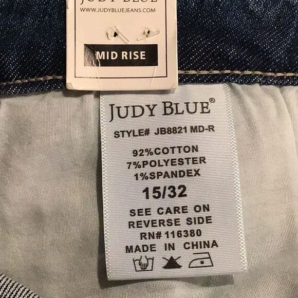 Judy Blue Medium Blue Wash Mid Rise Factory Distressed Skinny Fit Denim Jeans