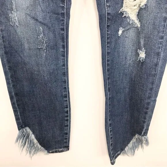 Judy Blue Medium Blue Wash Mid Rise Factory Distressed Skinny Fit Denim Jeans